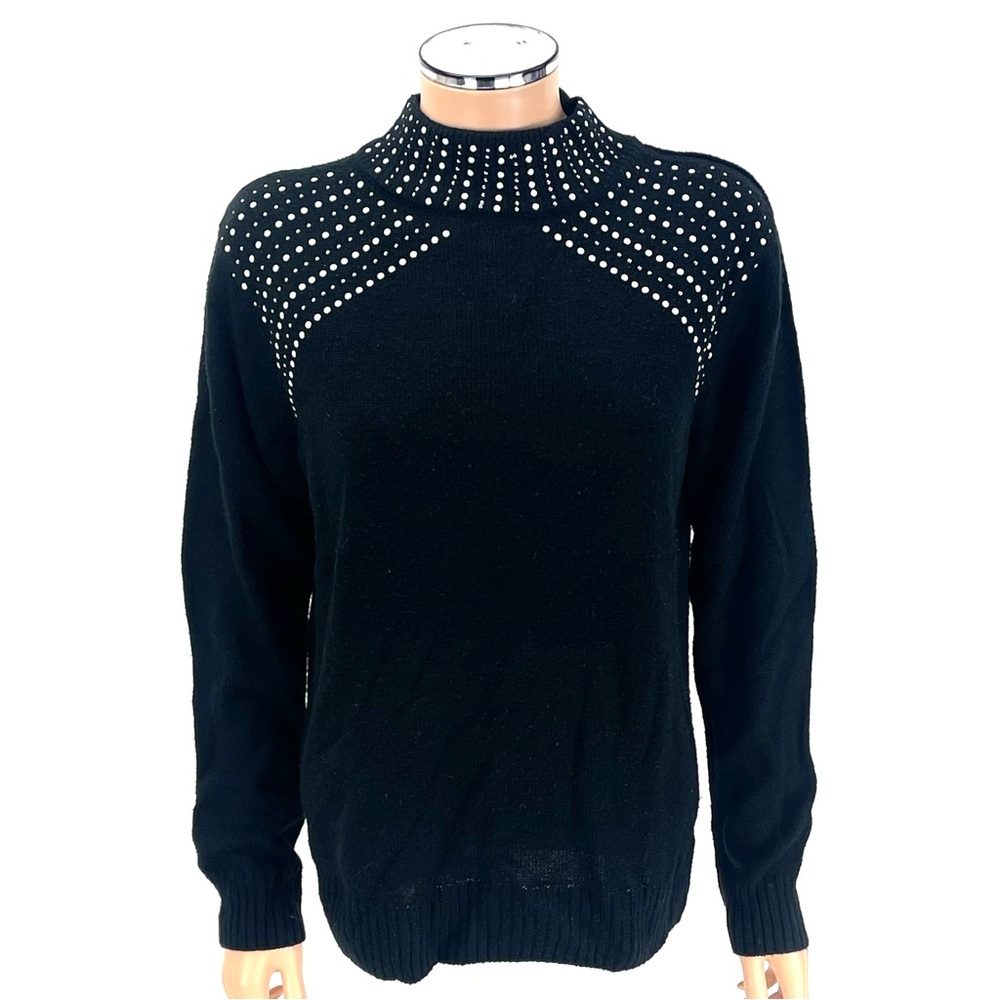 JUICY COUTURE Sweater Mock Neck Pearls Women's SIZE X-LARGE XL Black Studded